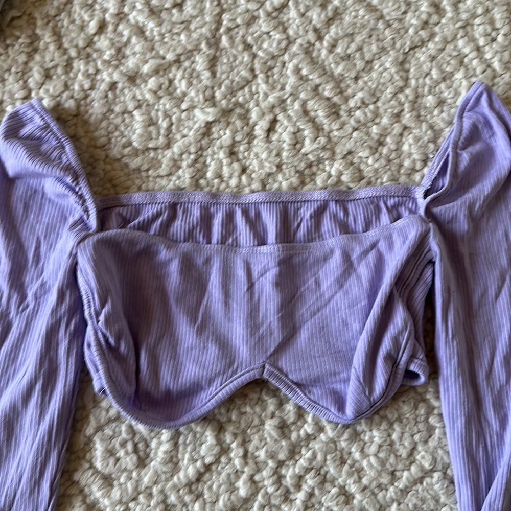 Lavender Ribbed Cropped Top - Picture 3 of 10